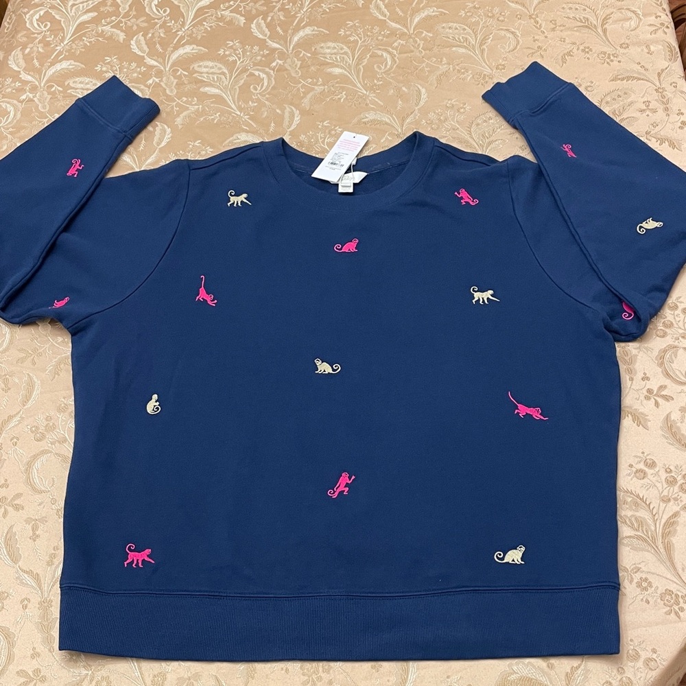 Lilly Pulitzer Ballad Long Sleeve Low Tide Navy Monkey Half Drop Size XL 
NWT